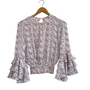 MISA Los Angeles Long Sleeve Polka-Dot Blouse White Purple XS